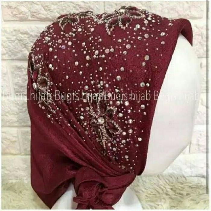 Dapatkan Hijab Mewah / Hijab Pesta / Hijab (Segi Empat) Swarosky Motif Bunga Best Seller Original Bu