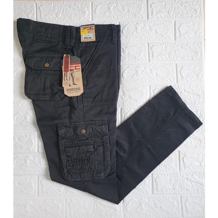 Celana Cargo Kanvas Sulfur Original JCC Casual Denim Model Terkini Ukuran 29-38 - Jeans, Hitam