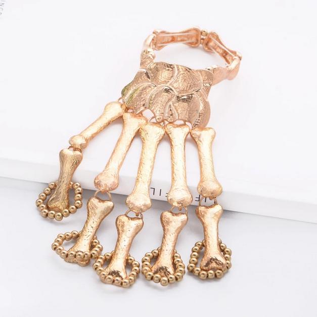 Gothic Skeleton Bracelet Skull Hand Bone Hand Bangle Finger Ring Bracelet Adjustable Party Bangles