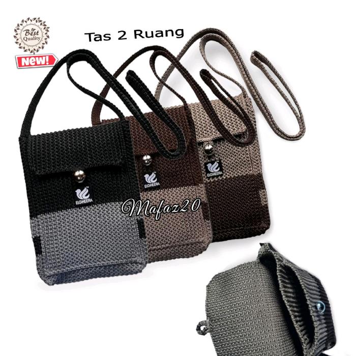 tas rajut 2 ruang hp selempang Wanita model terbaru muat dompet dll