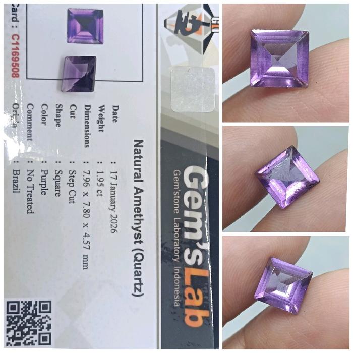 Natural Purple Amethyst 1,9ct memo GLI Kecubung Brazil bagus