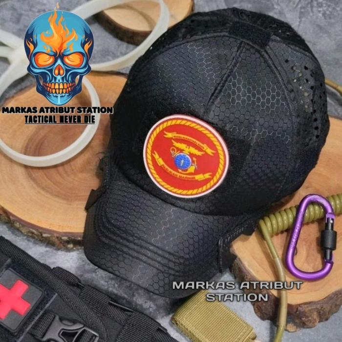 Topi Coak Black OPS Honeycomb Baseball Caps Tactical Lasercut Patch Marinir
