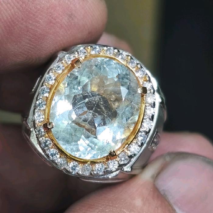 Batu aquamarine ring perak asli