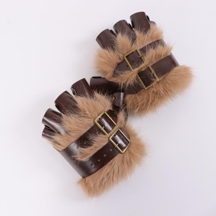 Medieval Viking Faux Fur Gloves Knight Wristband Retro Steampunk Hunter Archery Finger Gloves Renais