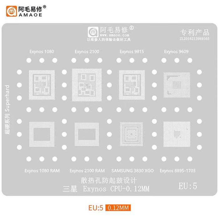 EU5 1 2 4 BGA Stensil Reballing untuk Samsung 3830 XGO Exynos 1080
