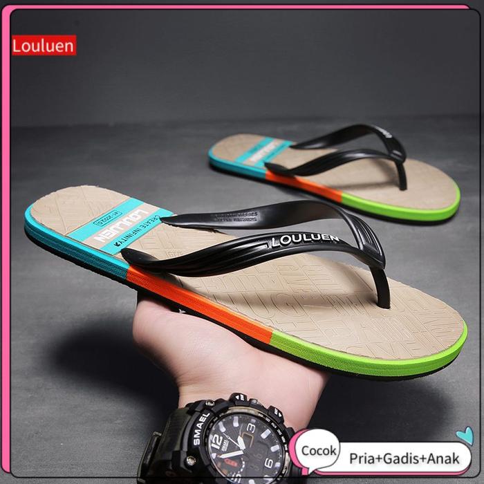 【Louluen】& sandal jepit pria sandal cowok keren sandal pria dewasa Hitam/warna bata ukuran 39-44