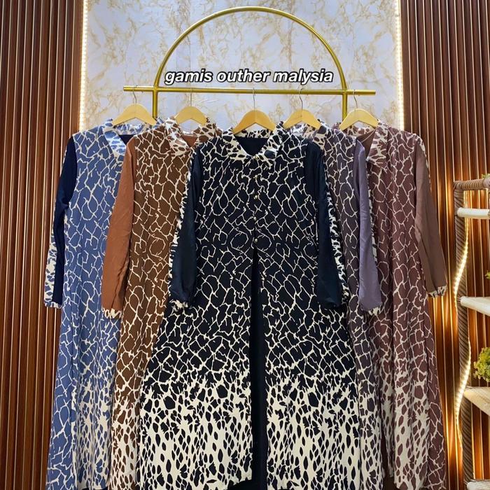 gamis cringcle outer motif import busui frendly lengan balon sleting depan iner dan outher terpisah 