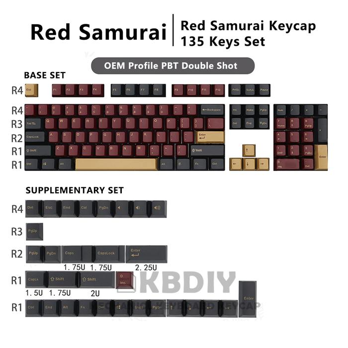 KBDiy GMK Red Samurai Clone Keycap OEM Profile PBT Keycaps Black Red