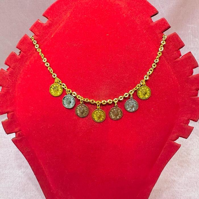 Kalung lapisan emas koin/ringgit tiga warna