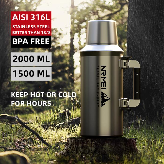 1500ml/2000ml Outdoor Thermos Stainless Steel Large Capacity Portable
