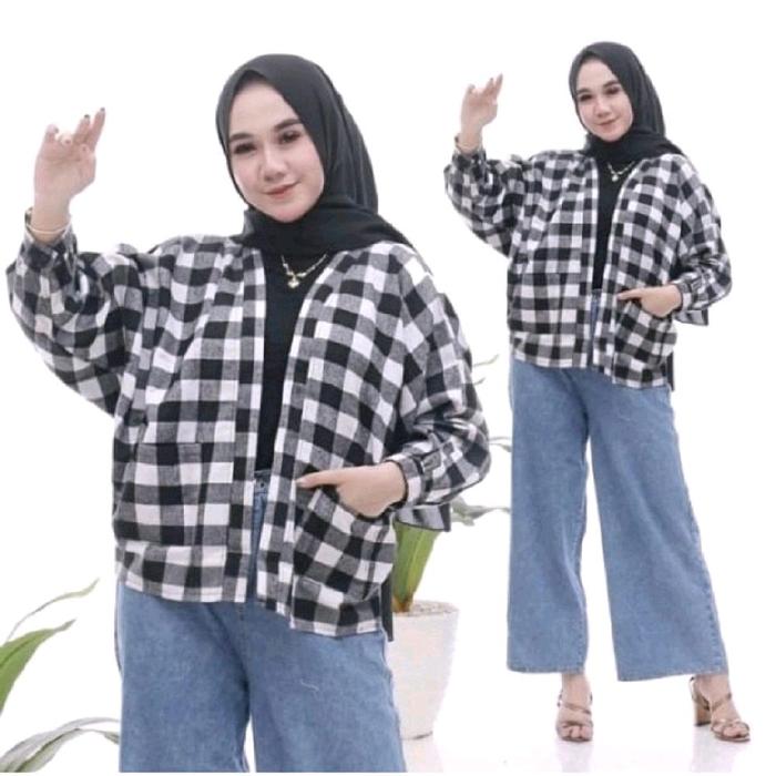 Kemeja Outer Balon Grid Flanel Best Seller/ Outer balon grid flanel/ Outer balon flanel kekinian/ Ou
