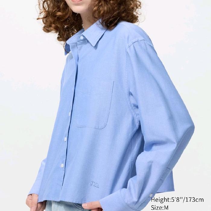 UNIQLO and JW Anderson Kemeja Oxford Boxy Pendek Lengan Panjang Wanita Unisex Terlaris Original Jast