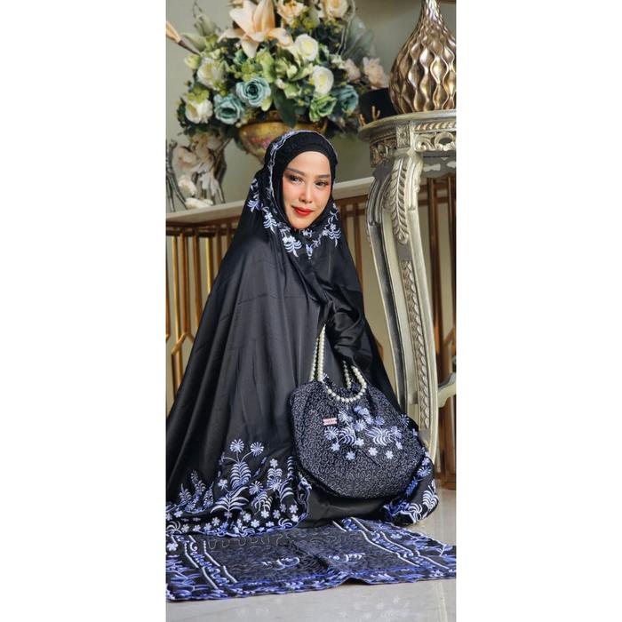 Mukena Set Sajadah premium hitam full  Mukena Umroh haji Algani