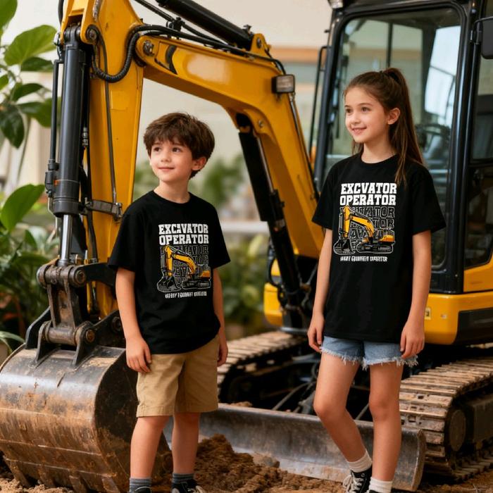 Kaos Hitam Operator Excavator Heavy Equipment Operator Desain Grafis Mesin Konstruksi