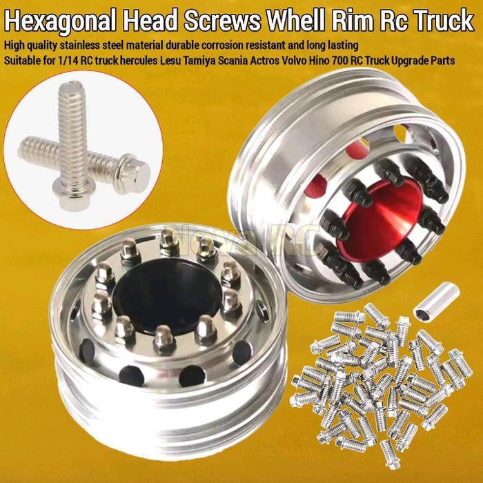 100pcs Baut pelek roda kepala hexagonal untuk pengganti rc truk trailer 1/14 Hercules Lesu Tamiya