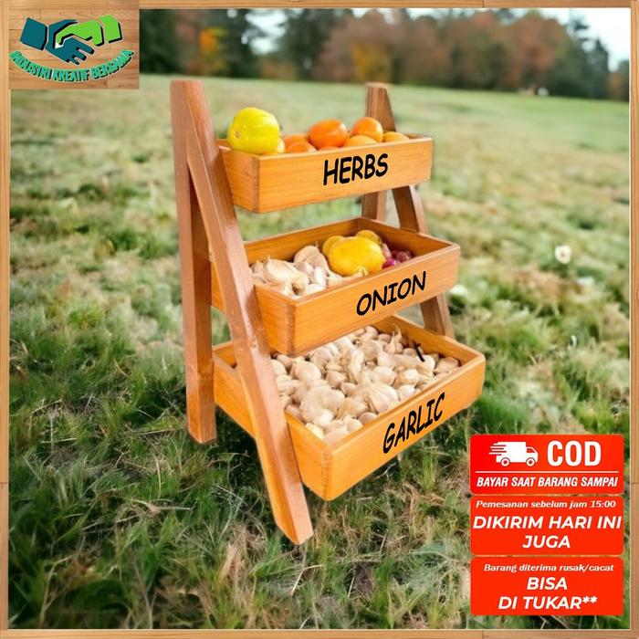 DISKON RAK BAWANG SUSUN 3 / RAK DAPUR  / RAK TELUR RAK BUMBU SERBAGUNA BAHAN KAYU READY STOCK
