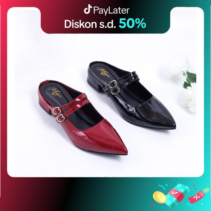 Mayra  - Zelia sepatu mules wanita 3CM merah maroon burgundy