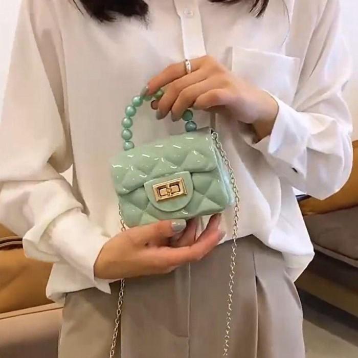 E➸G3 TAS JELLY MINI PEARL TAS MINI RUBBER MUTIARA GLOSSY TAS SLEMPANG KOREA F♪AJ