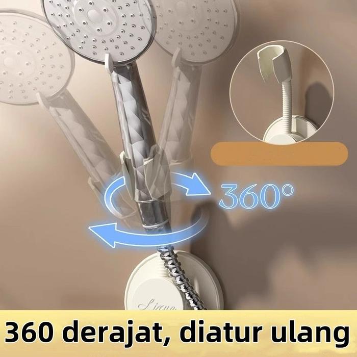 Dudukan Shower Adjustable 360° Holder Shower Modern Tanpa Bor untuk Kamar Mandi