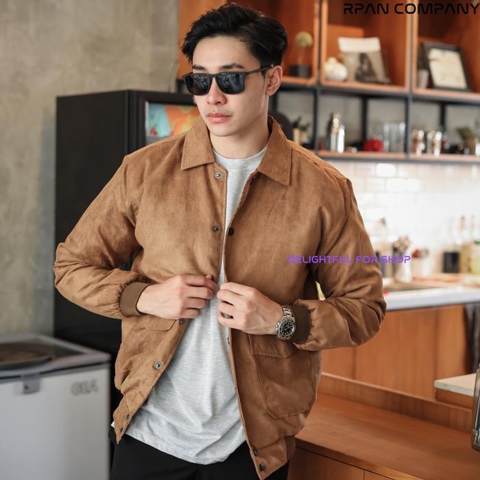 DFSHOP - Bomber Jacket Suede Pria / Bomber Suede Kiev Casual Pria / Jaket Suede Pria.