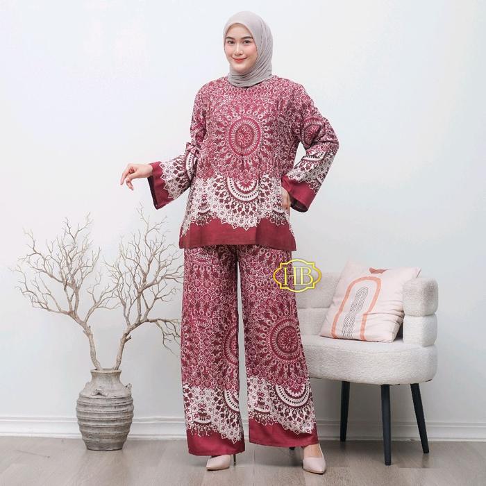 Manda Setelan Kulot Jumbo Bahan Rayon Adem One Set Panjang Wanita Dewasa Muslim Busui