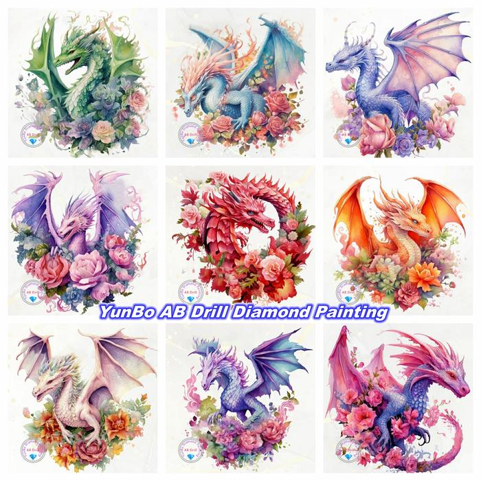 Flower-Dragon DIY AB Diamond Painting Mosaic Cartoon Chinese Mythical