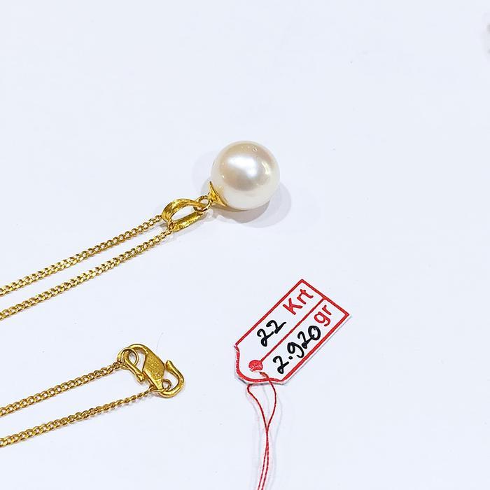 KALUNG LIONTIN MUTIARA LAUT ASLI EMAS 22 KARAT ORIGINAL MEWAH