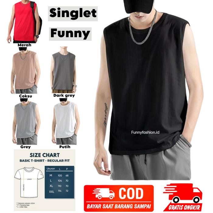 Funnyfashion Singlet Pria Polos terbaru - Baju Oblong Pria Polos - Singlet Pria Keren - Singlet Pria
