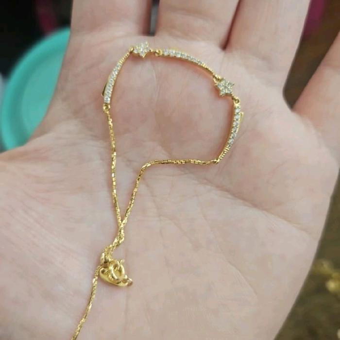 gelang serut ubs plat permata putih emas asli 700 70% 16K fashion
