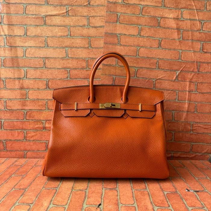 TAS TOP HANDLE WANITA HERMES PARIS KULIT ASLI PRELOVED ORANGE / TAS TENTENG WANITA KULIT ASLI HERMES