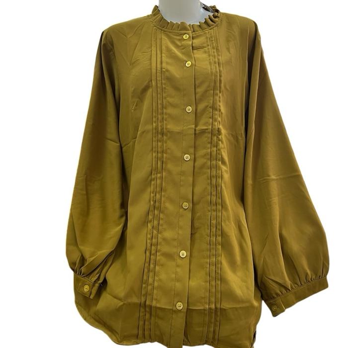 GMJ RMJ Blouse Olive Ruffle Collar
