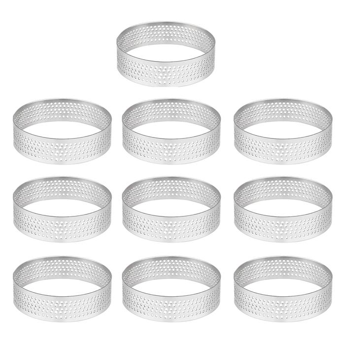 10 Pcs Circular Stainless Steel Tart Ring Tower Pie Cake Mould Baking Tools Perforated Cake Mousse R