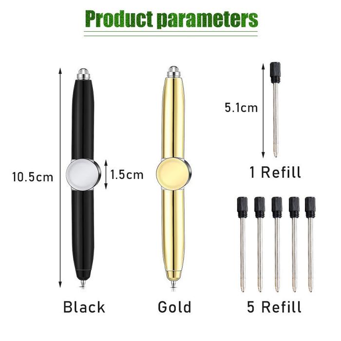 Fidget Spinner Pen Metal Bolpen Hand Spinner Pen / Mainan Fidget Spinner Led Menyala Berputar Lama P