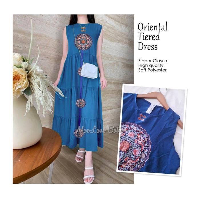 Oriental Tiered Dress Maxi Dress susun motif Oriental Cheongsam