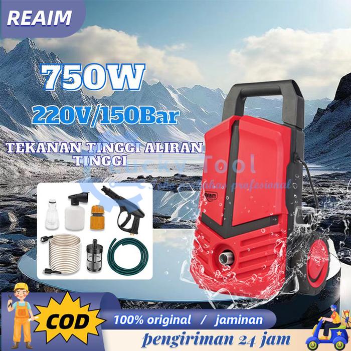 REAIM  Mesin Cuci Mobil Dan Motor 750W Mobil Jet Cleaner 220V Alat Cuci Motor Dan Mobil Portable Ala