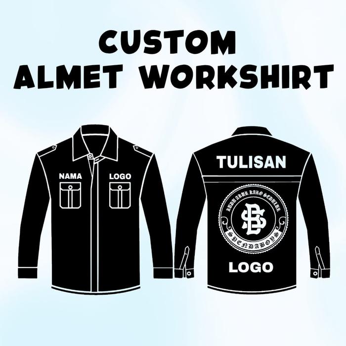 Custom Workshirt Kemeja Almet Satuan Bebas Bordir Nama Logo Bahan Drill Grade A High Quality