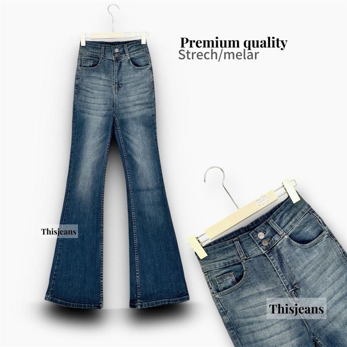 import Celana Jeans Wanita This Jeans Stay Basic Highwaist Cutbray Aix Kancing 2 - Stretch Panjang H