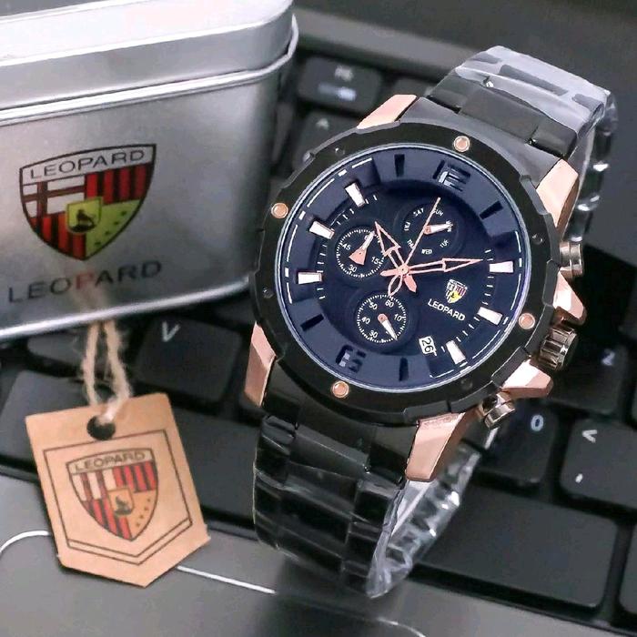 JAM TANGAN PRIA TALI RANTAI MEWAH LEOPARD 8806 hitam kedap air Men's Watches Kaca Stainless Karet