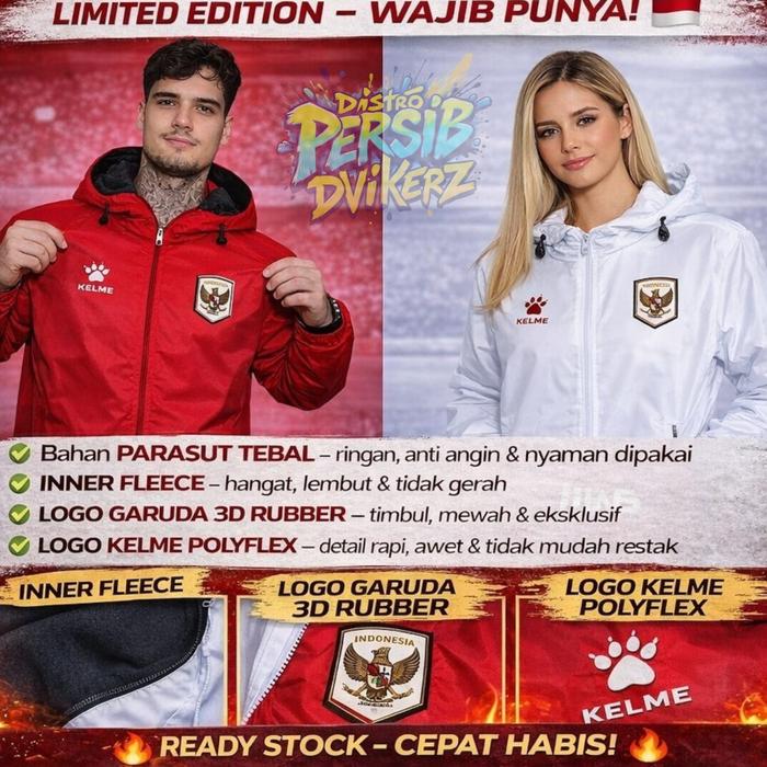 NEW ARRIVAL JAKET PARASUT RUNNING TIMNAS 2026 KELM3 LOGO TIMBUL 3RD Sport Pria Wanita