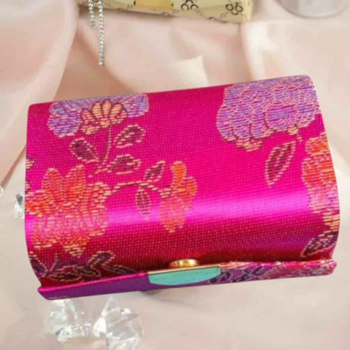 Learher case / dompet penyimpanan lipstik warna Fuschia motif random dompet import