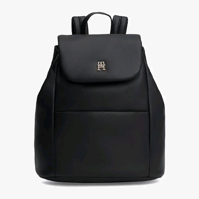 Tommy Hilfiger TH Monogram Flap Backpack Tas Ransel Wanita - Black