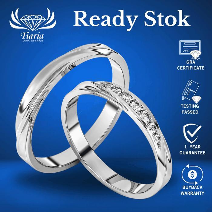 Ready Cincin Berlian Moisanit /zircon 2-3gram 9K White Gold/Platinum Plated Silver Titanium - TIARIA