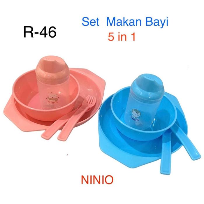 Ninio Set Perlengkapan Makan Bayi Anak MPASI Wadah makan Bubur Baby Feeding Set 5 IN 1 R-46