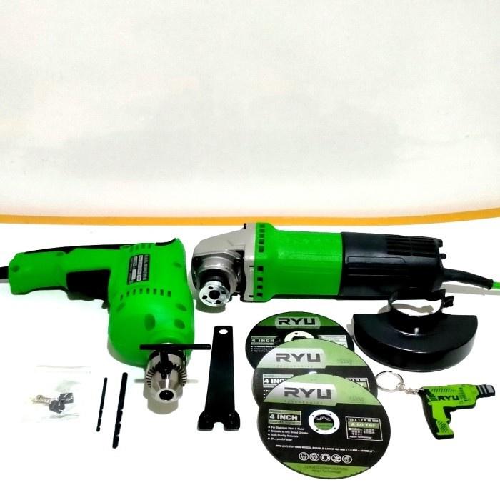 PAKET RYU MESIN BOR / DRILL 10MM DAN RYU GERINDA /GURINDA TANGAN 100-3