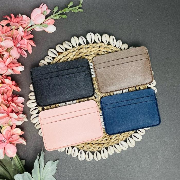 PREMIUM SOUVENIR DOMPET CARD HOLDER VANYA INCLUED PACKING PLASTIK & THANK CARD COKLAT CUSTOM, 4 Slot