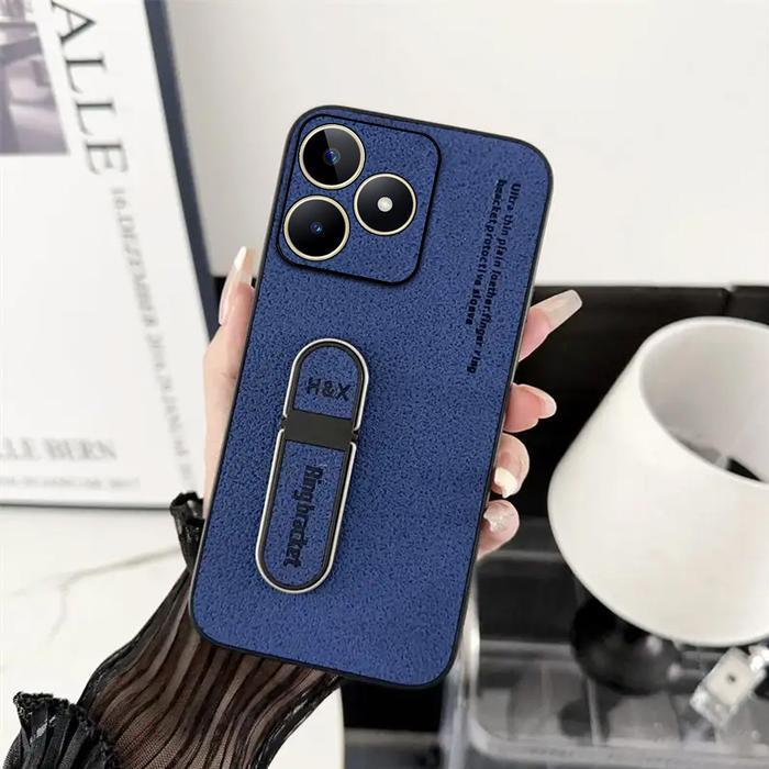 Standing Case Plain Leather Terbaru Realme C53 / C51 Ring Holder Terlaris