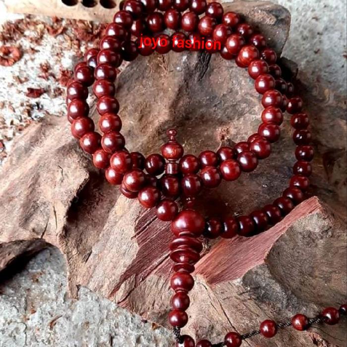 TASBIH FOSIL AKAR GALIH KAYU NAGASARI MERAH TUA NGURAK 99 BUTIR