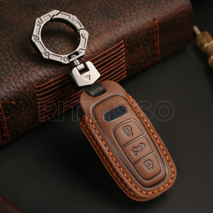 Casing kunci jarak jauh mobil kulit casing Fob untuk Audi A3 A4 B9 A6