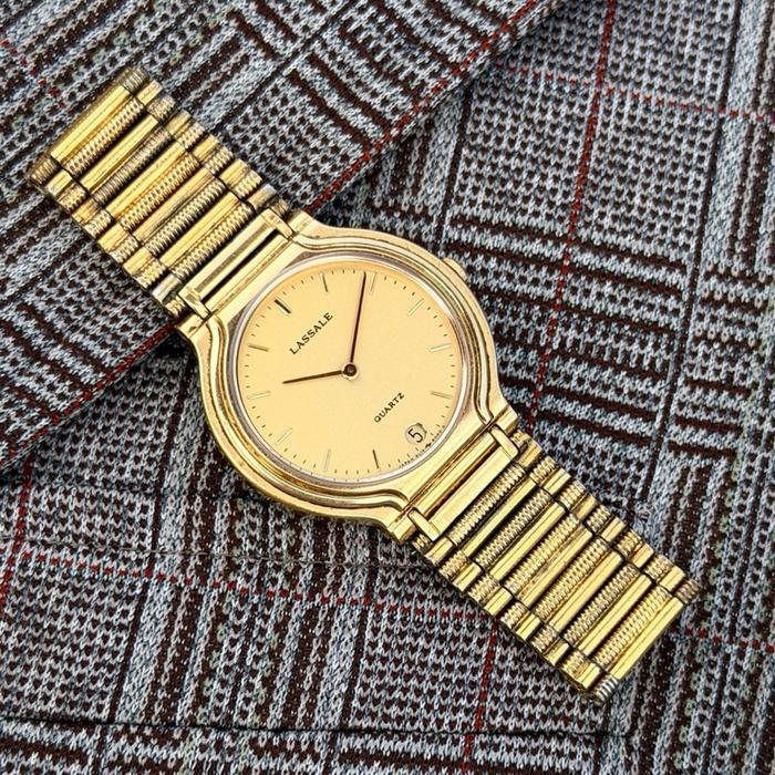 LEVEL DI ATAS KING SEIKO ! jam tangan Lasale 5L14 6009 ultra thin quartz slim gold plated linen dial