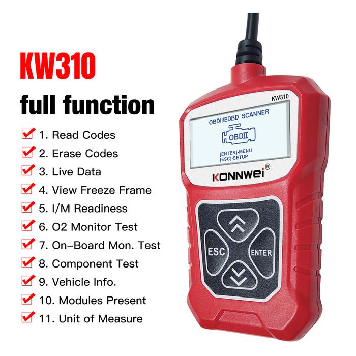 Terlaris, KONNWEI KW310 OBD2 Pemindai Alat Diagnostik Bahasa Rusia